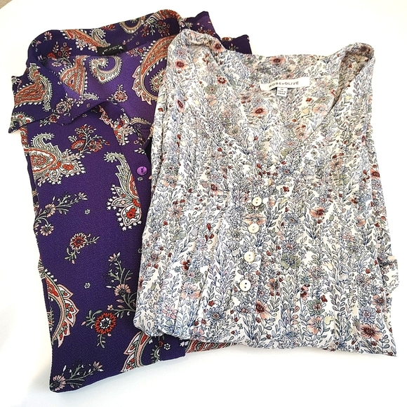 Blouse Bundle Rose + Olive And Simply Emma Purple and Cream Floral Tops - Picture 1 of 5